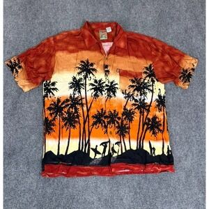 Pineapple Connection Button Up Shirt Mens Hawaiian Rayon Aloha Beach 90s Size XL